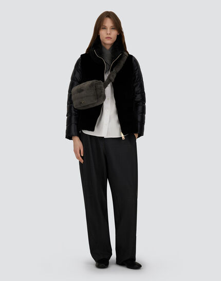 CAPE IN NYLON ULTRALIGHT AND LADY ALTERNATIVE FUR Black