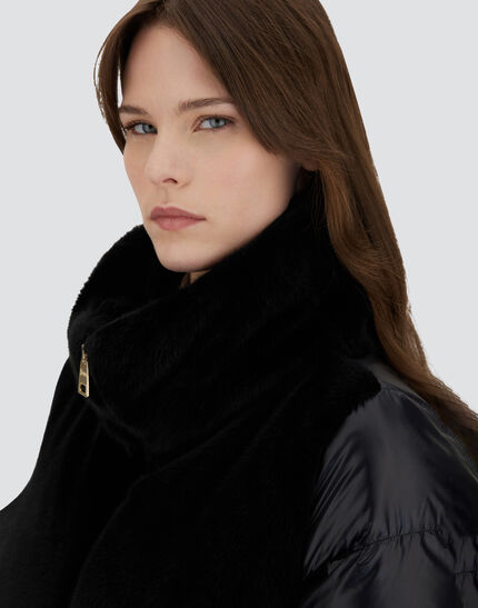 CAPE IN NYLON ULTRALIGHT AND LADY ALTERNATIVE FUR Black