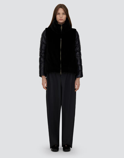 CAPE IN NYLON ULTRALIGHT AND LADY ALTERNATIVE FUR Black