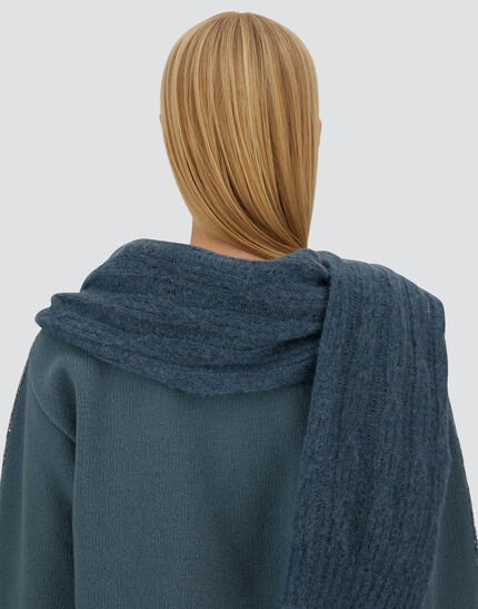 RESORT SCARF IN CABLE KNIT ALPACA WOOL Midnight Teal