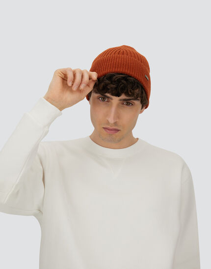 BEANIE IN DOUBLE RIB WOOL Orange