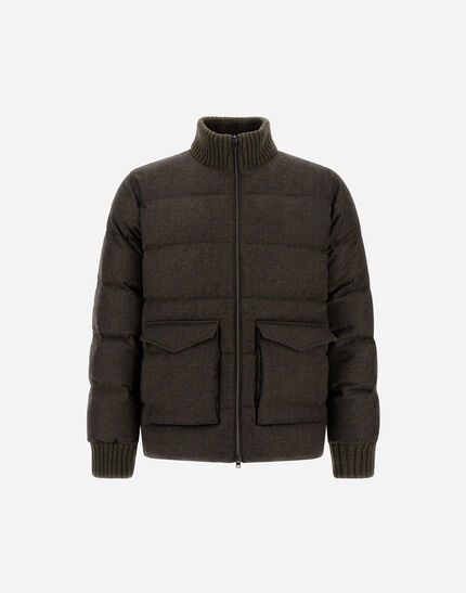 BOMBER IN GLEN CHECK WOOL AND CASHMERE Olive Green