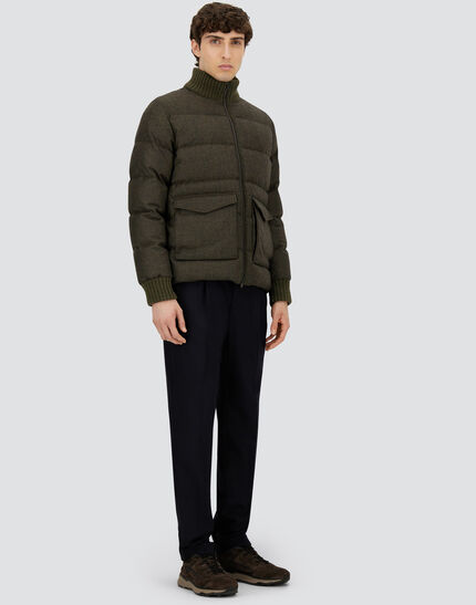 BOMBER IN GLEN CHECK WOOL AND CASHMERE Olive Green