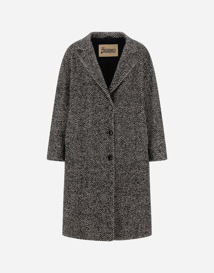COAT IN HERRINGBONE R-WOOL Black/White
