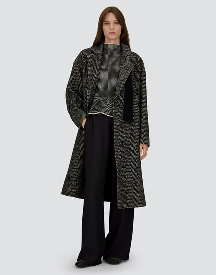 COAT IN HERRINGBONE R-WOOL Black/White