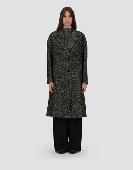 COAT IN HERRINGBONE R-WOOL Black/White