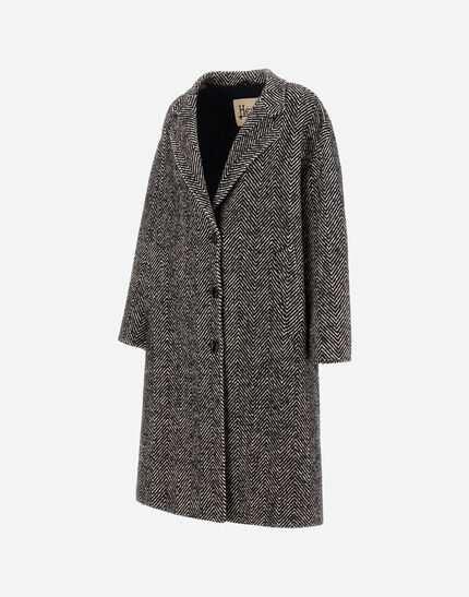 COAT IN HERRINGBONE R-WOOL Black/White
