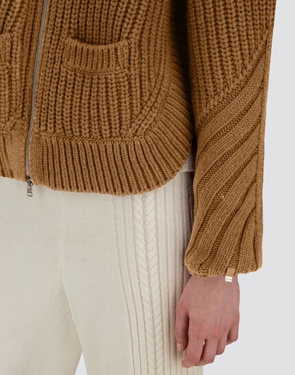 CARDIGAN IN COB STITCH WOOL AND NYLON ULTRALIGHT Camel