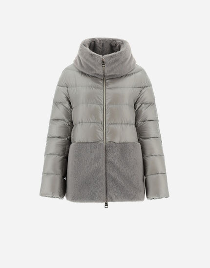 CAPE IN NYLON ULTRALIGHT AND LADY ALTERNATIVE FUR Light Grey