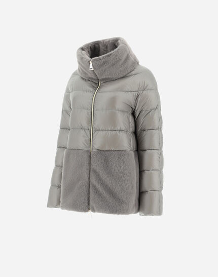 CAPE IN NYLON ULTRALIGHT AND LADY ALTERNATIVE FUR Light Grey