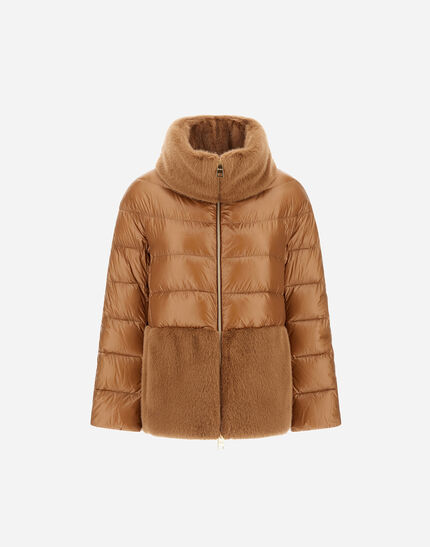 CAPE IN NYLON ULTRALIGHT AND LADY ALTERNATIVE FUR Camel