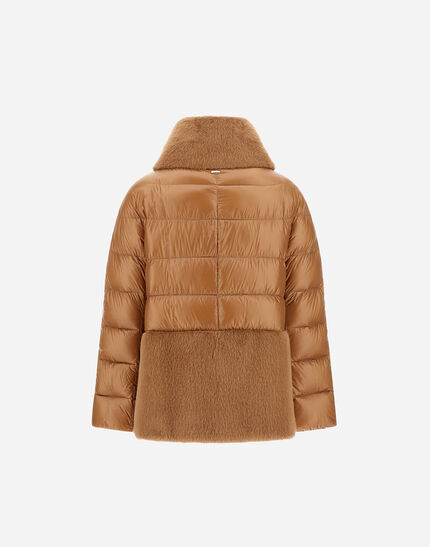 CAPE IN NYLON ULTRALIGHT AND LADY ALTERNATIVE FUR Camel
