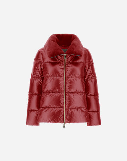 JACKET IN NYLON ULTRALIGHT AND LADY ALTERNATIVE FUR Bordeaux