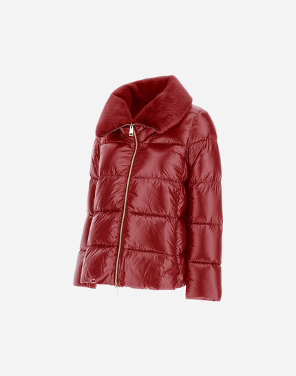 JACKET IN NYLON ULTRALIGHT AND LADY ALTERNATIVE FUR Bordeaux