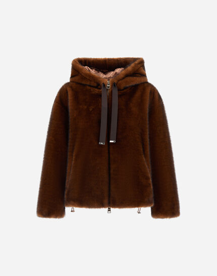 BOMBER JACKET IN MELANGE ALTERNATIVE MINK FUR Dark Chocolate