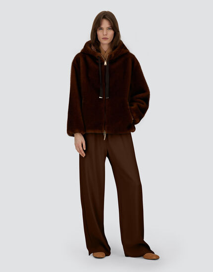 BOMBER JACKET IN MELANGE ALTERNATIVE MINK FUR Dark Chocolate