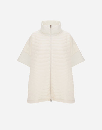 RESORT PONCHO IN PADDED WAVE SWEATER & LIGHT STRETCH NYLON Natural