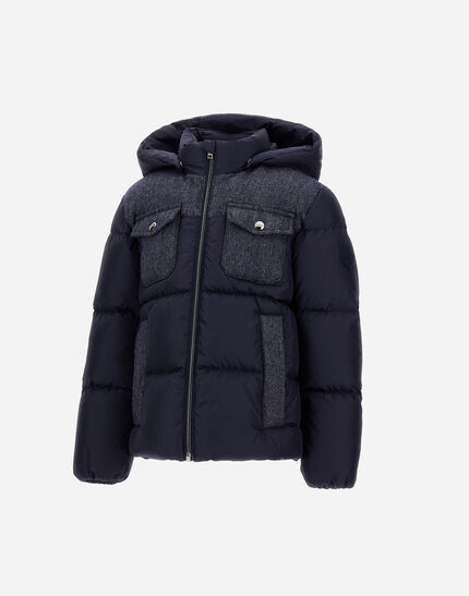 JACKET IN NYLON CHAMONIX AND HERRINGBONE WOOL FLANNEL Navy Blue