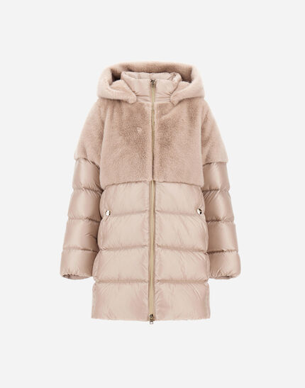 A-SHAPE JACKET IN NYLON ULTRALIGHT AND LADY ALTERNATIVE FUR Chantilly