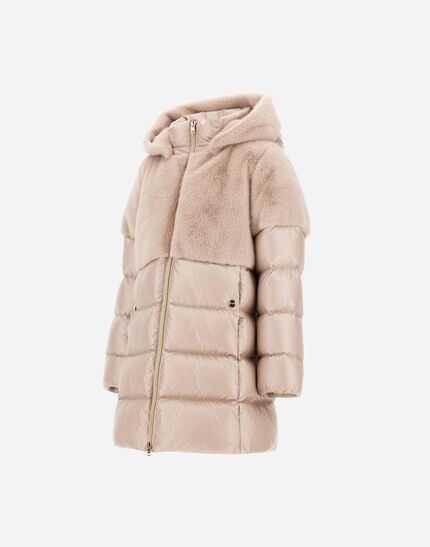 A-SHAPE JACKET IN NYLON ULTRALIGHT AND LADY ALTERNATIVE FUR Chantilly