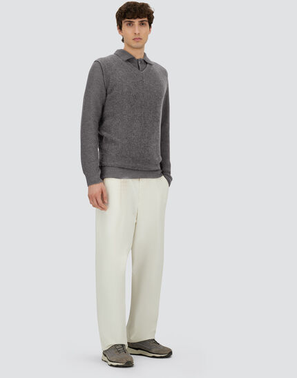 POLO SHIRT IN COB STITCH ALPACA WOOL Grey