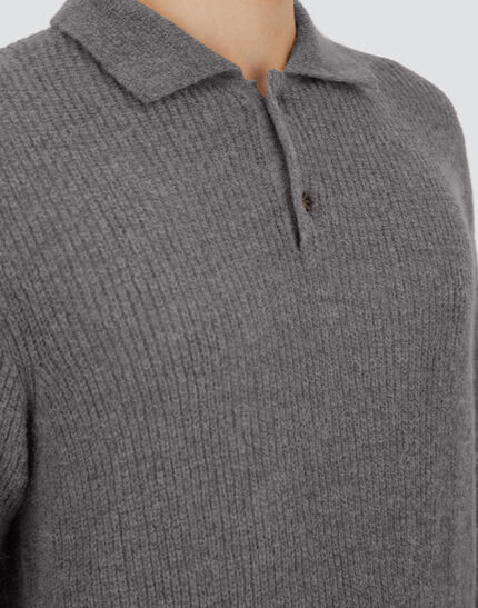 POLO SHIRT IN COB STITCH ALPACA WOOL Grey 3 POLO SHIRT IN COB STITCH ALPACA WOOL Grey