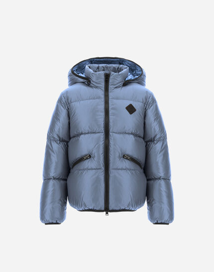 JACKET WITH REMOVABLE HOOD IN NYLON ULTRALIGHT Light Blue/Grey