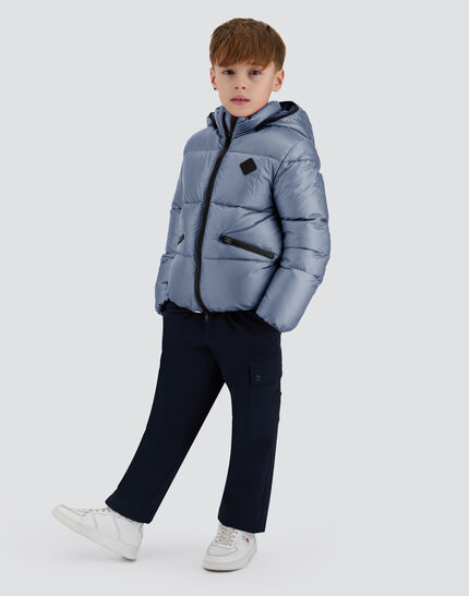 JACKET WITH REMOVABLE HOOD IN NYLON ULTRALIGHT Light Blue/Grey