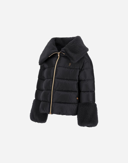 JACKET IN NYLON ULTRALIGHT AND LADY ALTERNATIVE FUR Black 5 JACKET IN NYLON ULTRALIGHT AND LADY ALTERNATIVE FUR Black