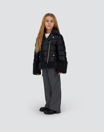 BIKER JACKET IN NYLON ULTRALIGHT AND LADY ALTERNATIVE FUR Black