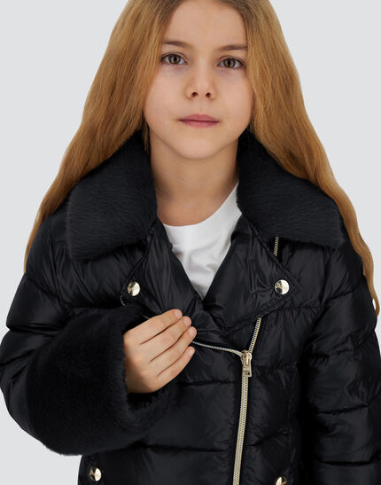 BIKER JACKET IN NYLON ULTRALIGHT AND LADY ALTERNATIVE FUR Black 3 BIKER JACKET IN NYLON ULTRALIGHT AND LADY ALTERNATIVE FUR Black
