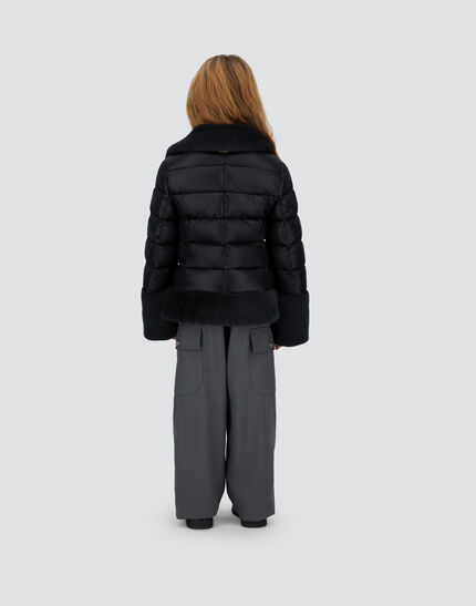 BIKER JACKET IN NYLON ULTRALIGHT AND LADY ALTERNATIVE FUR Black 4 BIKER JACKET IN NYLON ULTRALIGHT AND LADY ALTERNATIVE FUR Black