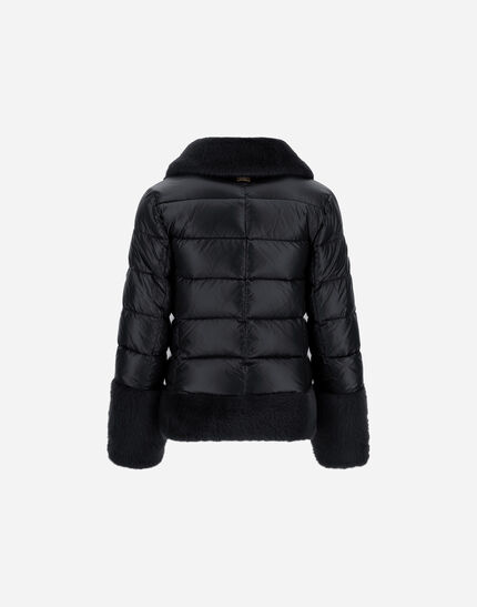 BIKER JACKET IN NYLON ULTRALIGHT AND LADY ALTERNATIVE FUR Black 5 BIKER JACKET IN NYLON ULTRALIGHT AND LADY ALTERNATIVE FUR Black