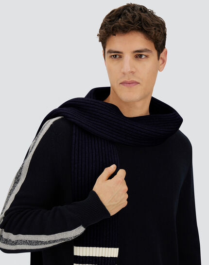 RESORT SCARF IN DOUBLE RIB WOOL Navy Blue