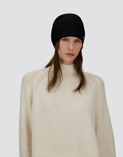 BEANIE IN ALLOVER 'H' WOOL Black