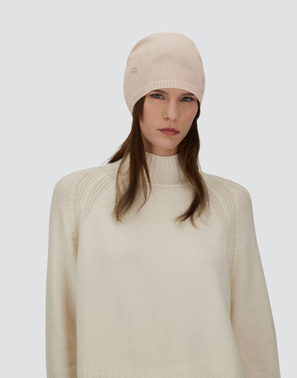BEANIE IN ALLOVER 'H' WOOL Chantilly/Light Blue