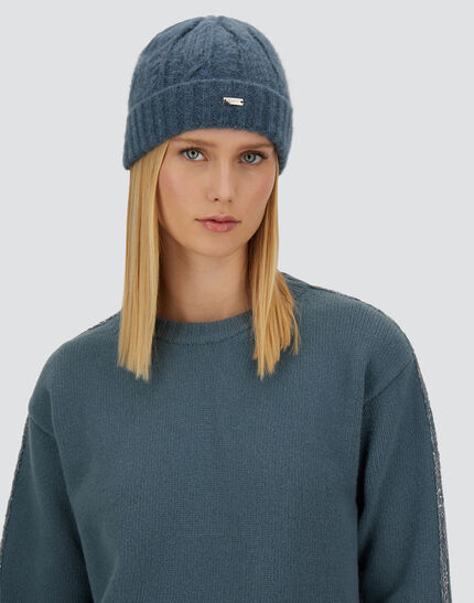 RESORT BEANIE IN CABLE KNIT ALPACA WOOL Midnight Teal