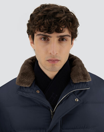 BOMBER JACKET IN ARENDELLE AND FAUX FUR Navy Blue 3 BOMBER JACKET IN ARENDELLE AND FAUX FUR Navy Blue