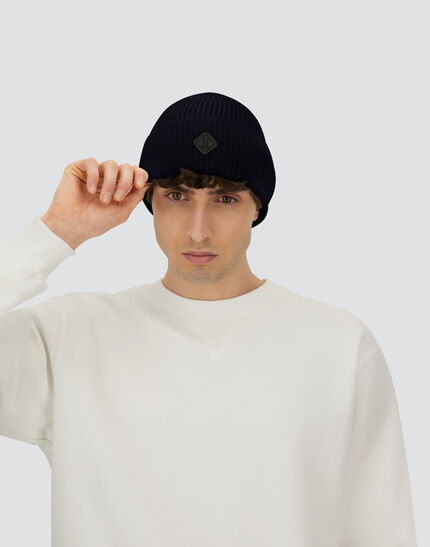 BEANIE IN RIBBED MERINO WOOL Dark Blue