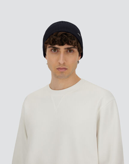 BEANIE IN DOUBLE RIB WOOL Navy Blue