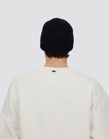 BEANIE IN DOUBLE RIB WOOL Navy Blue