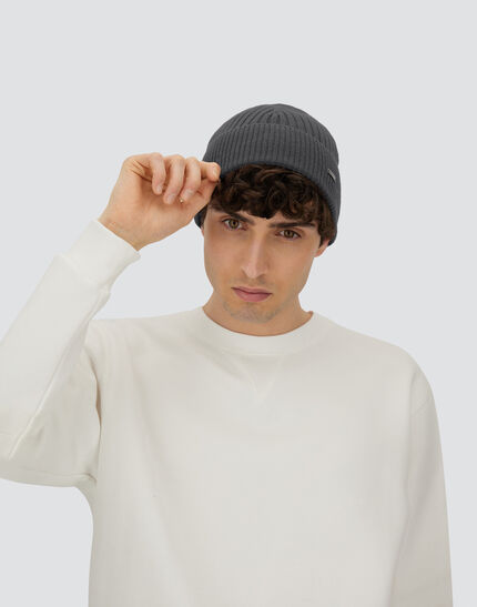 BEANIE IN DOUBLE RIB WOOL Grey