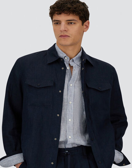 RESORT SHACKET IN NEW LINEN Blue/White 3 RESORT SHACKET IN NEW LINEN Blue/White