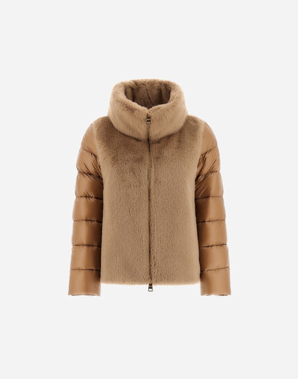 CAPE IN NYLON ULTRALIGHT AND LADY ALTERNATIVE FUR Camel