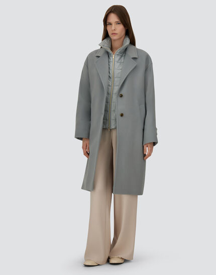 COAT IN VELOUR WOOL CLOTH AND NYLON ULTRALIGHT Light Blue/Grey
