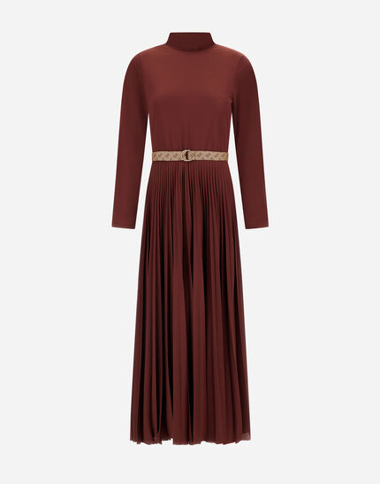 DRESS IN PLEATED JERSEY AND MONOGRAM Bordeaux 1 DRESS IN PLEATED JERSEY AND MONOGRAM Bordeaux