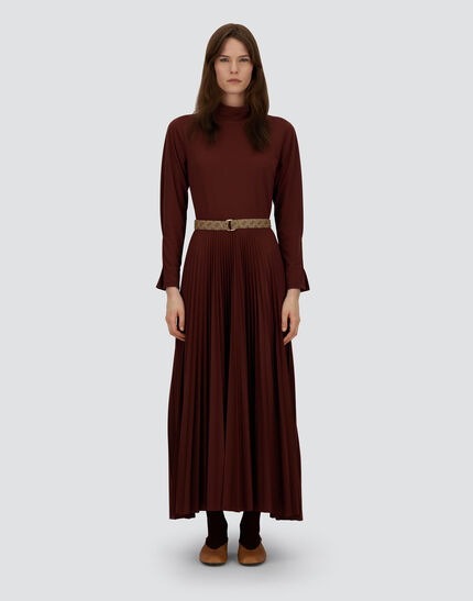 DRESS IN PLEATED JERSEY AND MONOGRAM Bordeaux 4 DRESS IN PLEATED JERSEY AND MONOGRAM Bordeaux