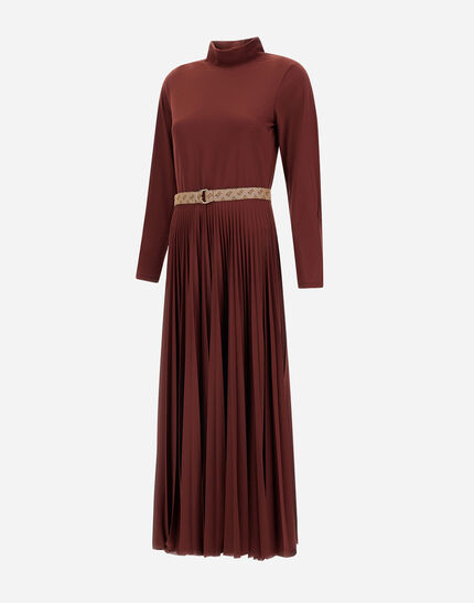 DRESS IN PLEATED JERSEY AND MONOGRAM Bordeaux 6 DRESS IN PLEATED JERSEY AND MONOGRAM Bordeaux
