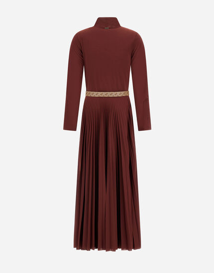 DRESS IN PLEATED JERSEY AND MONOGRAM Bordeaux 7 DRESS IN PLEATED JERSEY AND MONOGRAM Bordeaux