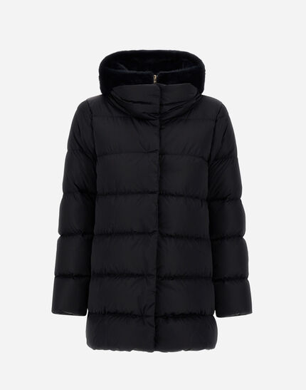 A-SHAPE JACKET IN SATIN AND LADY ALTERNATIVE FUR Black